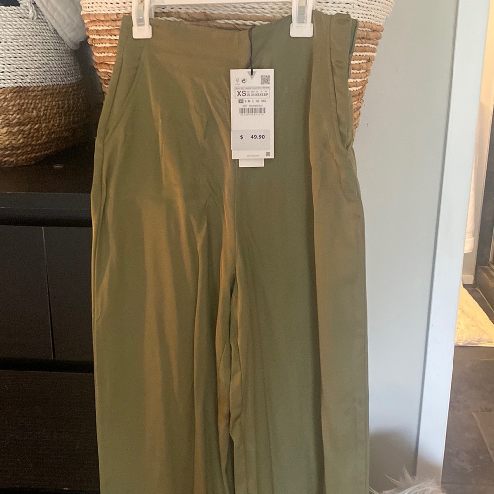 Zara green wide leg satin pants